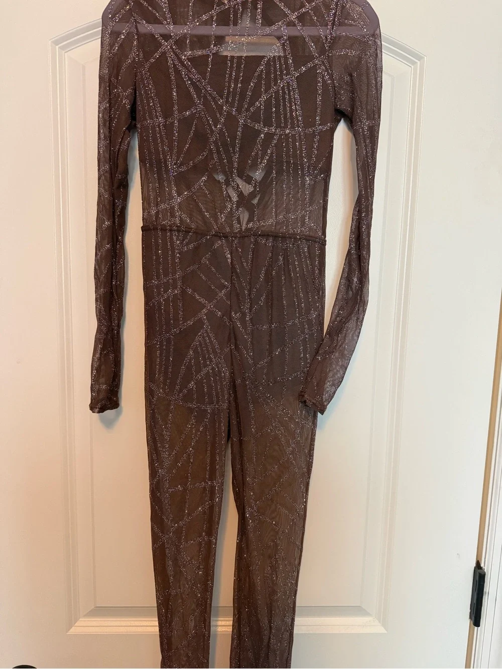 Weissman Brown Sheer Glittered Dance Jumpsuit